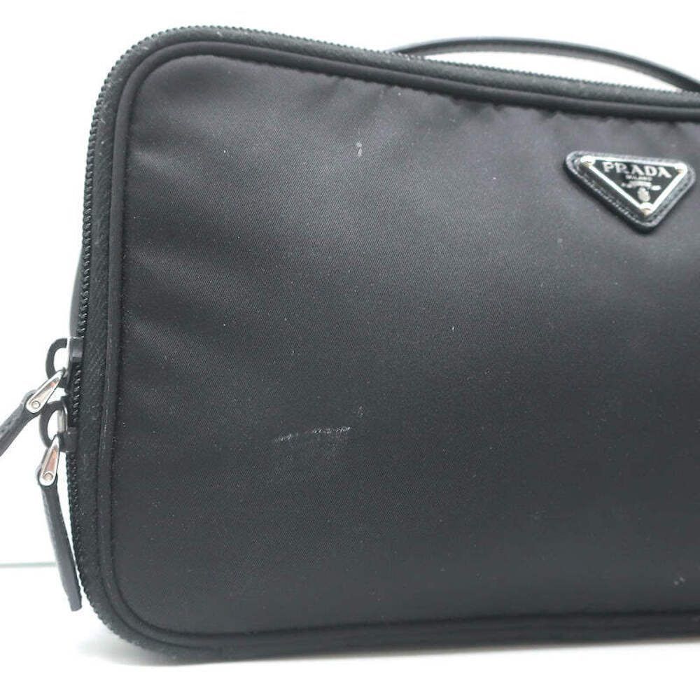 Prada Toiletry Bag Black Nylon & Saffiano Leather Top Handle Travel Pouch - Picture 3 of 12